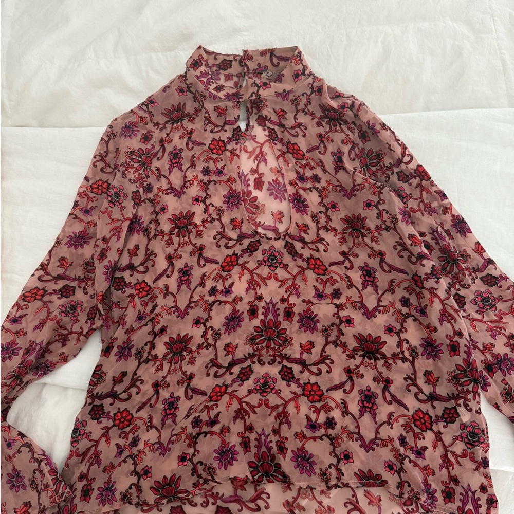 For Love And Lemons Pink Graphic Long Sleeve Blouse